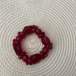 Vintage-Inspired Red Glass Beaded Stretch Bracelet